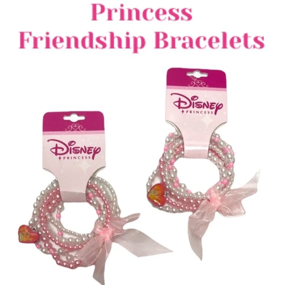 Disney Princess Bracelet Pink Bow Pearls Girls Friendship Best Friends 2 pc Set